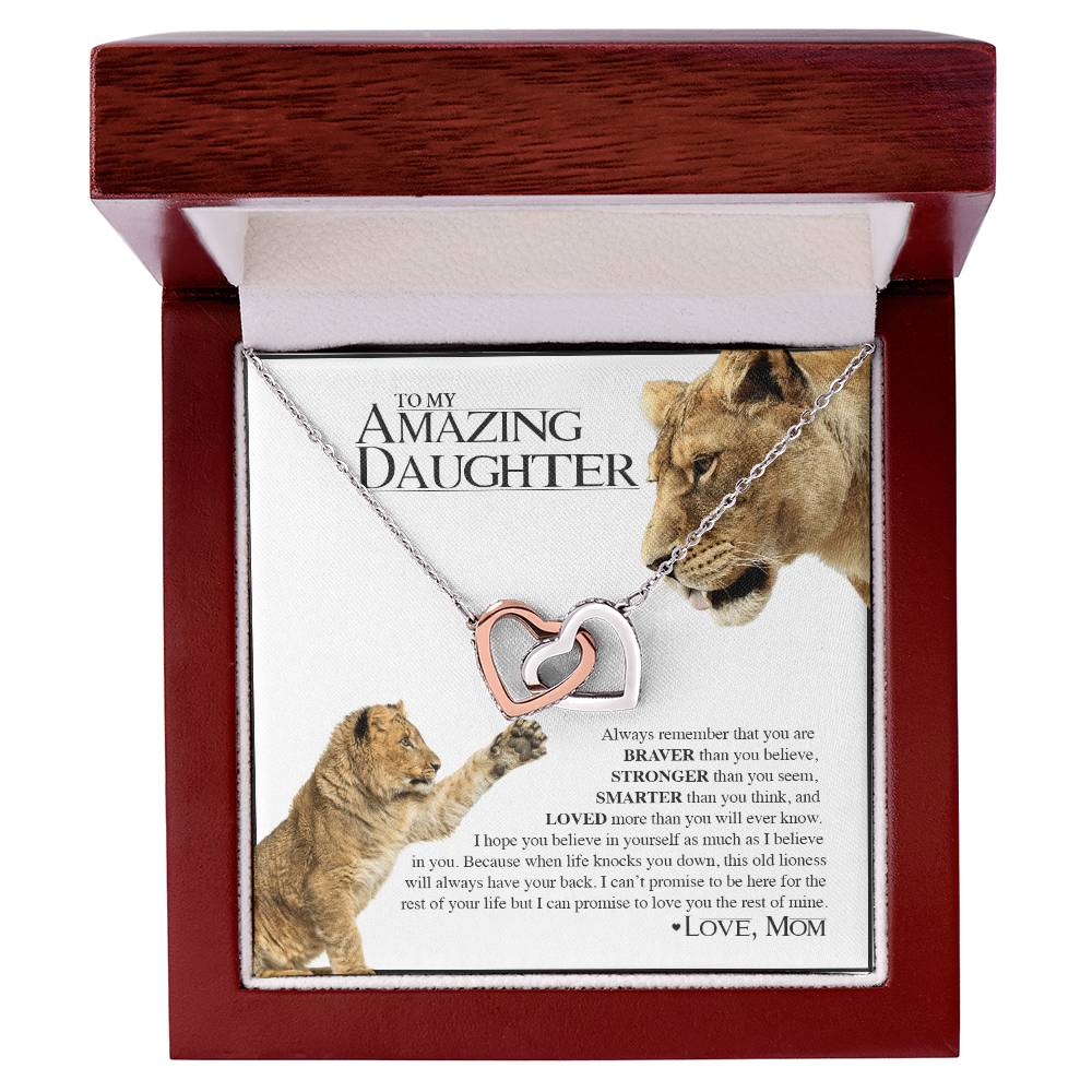 To My Amazing Daughter - Lion'S Pride Necklace & Message Card Interlocking Hearts Necklace
