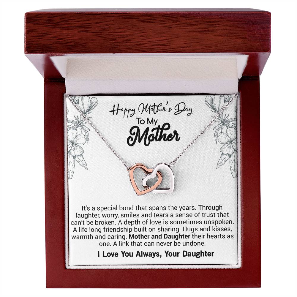 Happy Mother'S Day Mom It'S A Special Bond That Spans The Years. Interlocking Hearts Necklace
