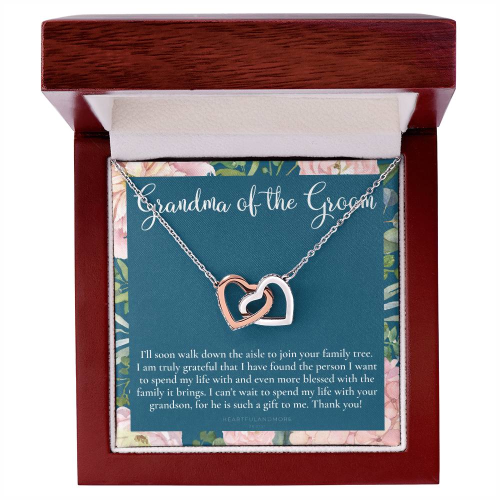Grandmother Of The Groom Gift Necklace Grandma Wedding Gift Nana Bridal Shower Rehearsal Dinner Thank You Gift Interlocking Hearts Necklace
