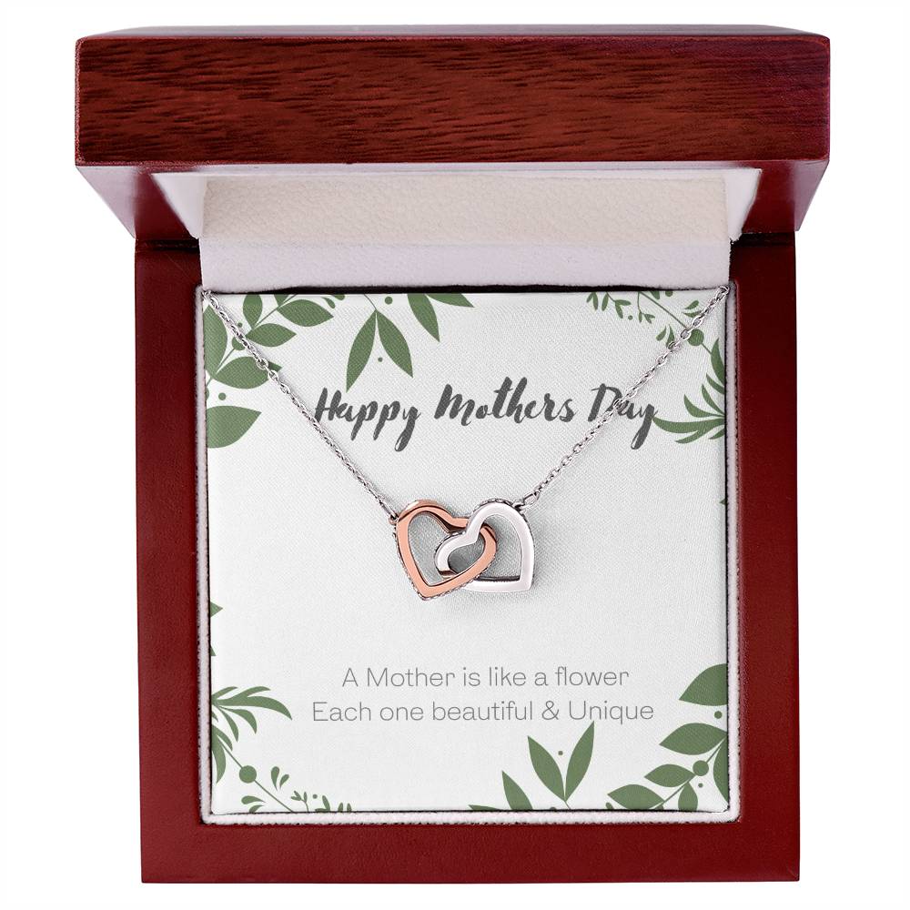 A Mother Is Like A Flower - Each One Beautiful & Unique Interlocked Hearts Mothers Day Gift Interlocking Hearts Necklace