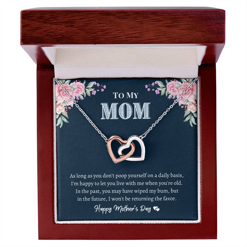 To My Mom - Don'T Poop Yourself - Interlocking Heart Necklace Interlocking Hearts Necklace