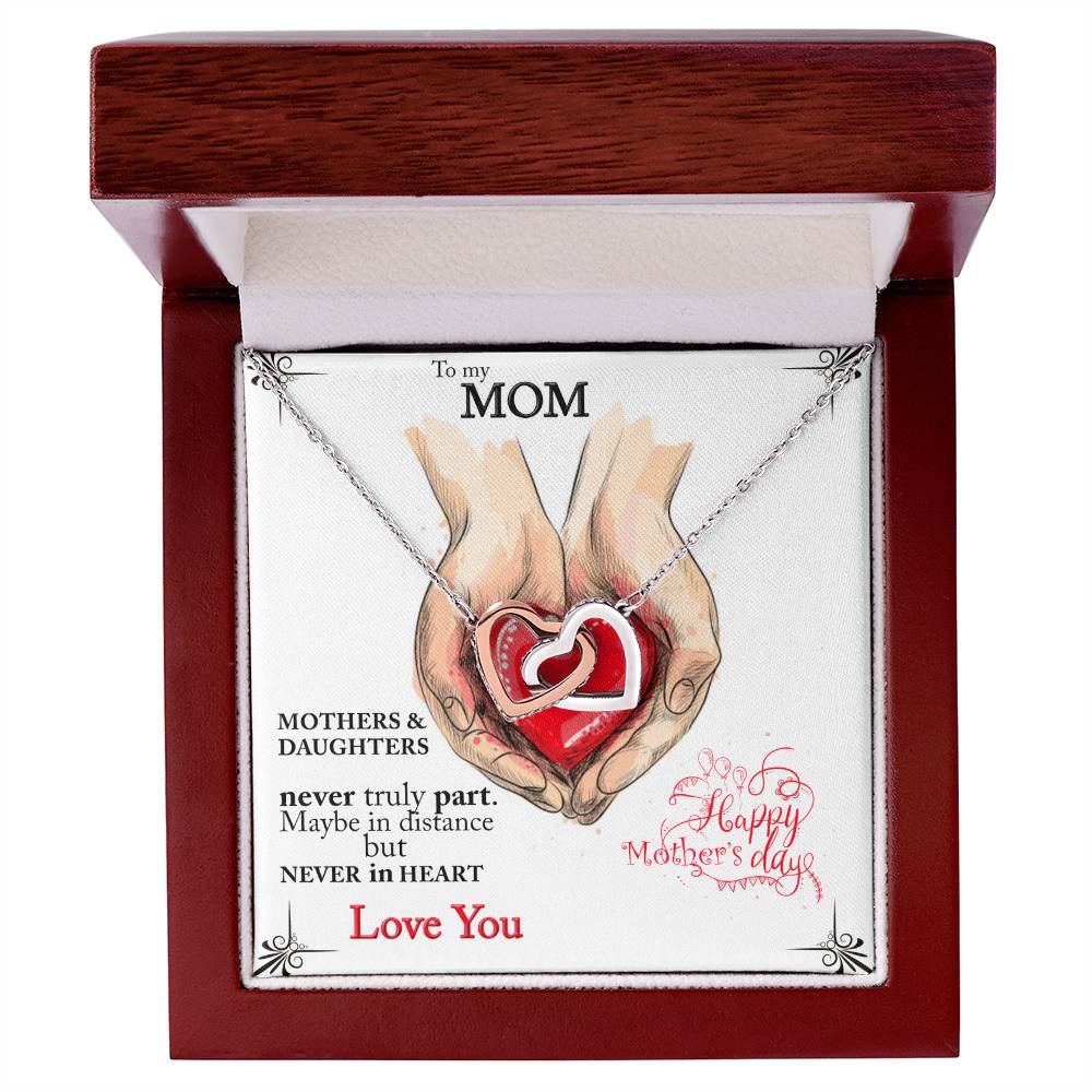 Mothers And Daughters Never Truly Part. Beautiful Necklace For Your Mom. Interlocking Hearts Necklace