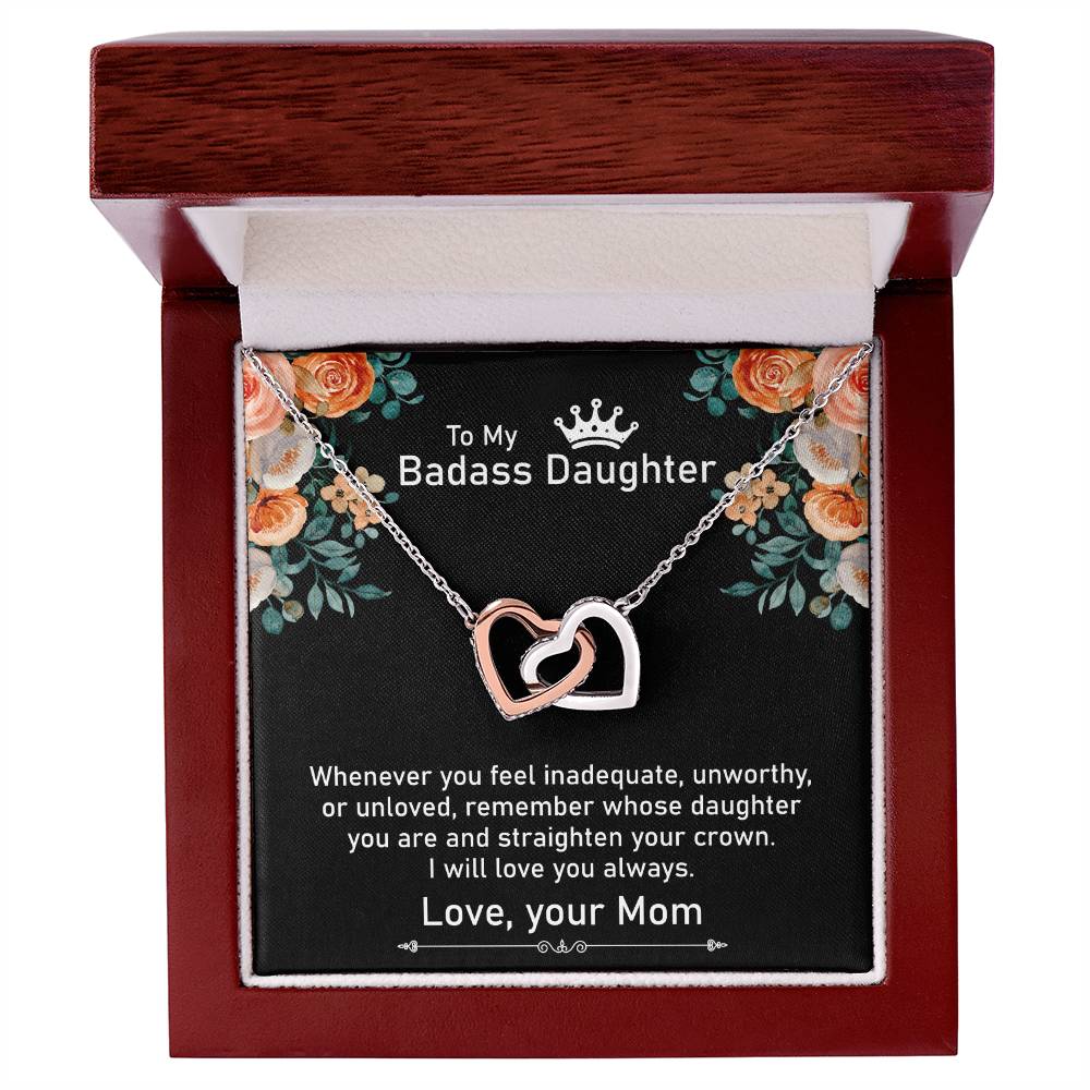 To My Badass Daughter Necklace Gift From Mom Birthday Necklace Gift From Mom Interlocking Hearts Necklace