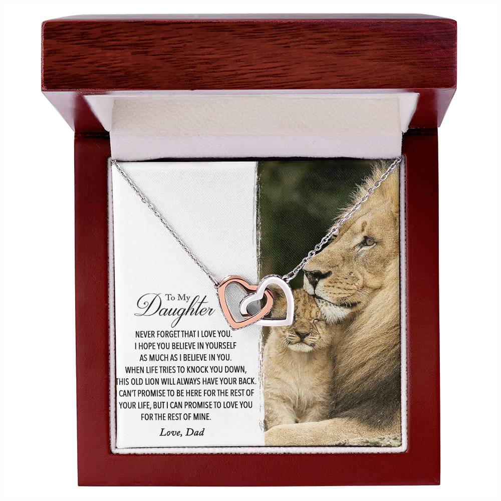 To My Daughter - This Old Lion Will Always Have Your Back Interlocking Hearts Necklace