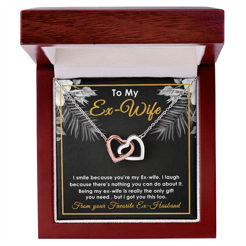 To My Ex-Wife Interlocking Heart Necklace - Funny Gift For Ex-Wife - Ex-Wife Birthday Christmas Jewelry Interlocking Hearts Necklace