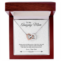 'To My Amazing Mom' Linked Hearts Necklace - Thank You For All That You Are Interlocking Hearts Necklace