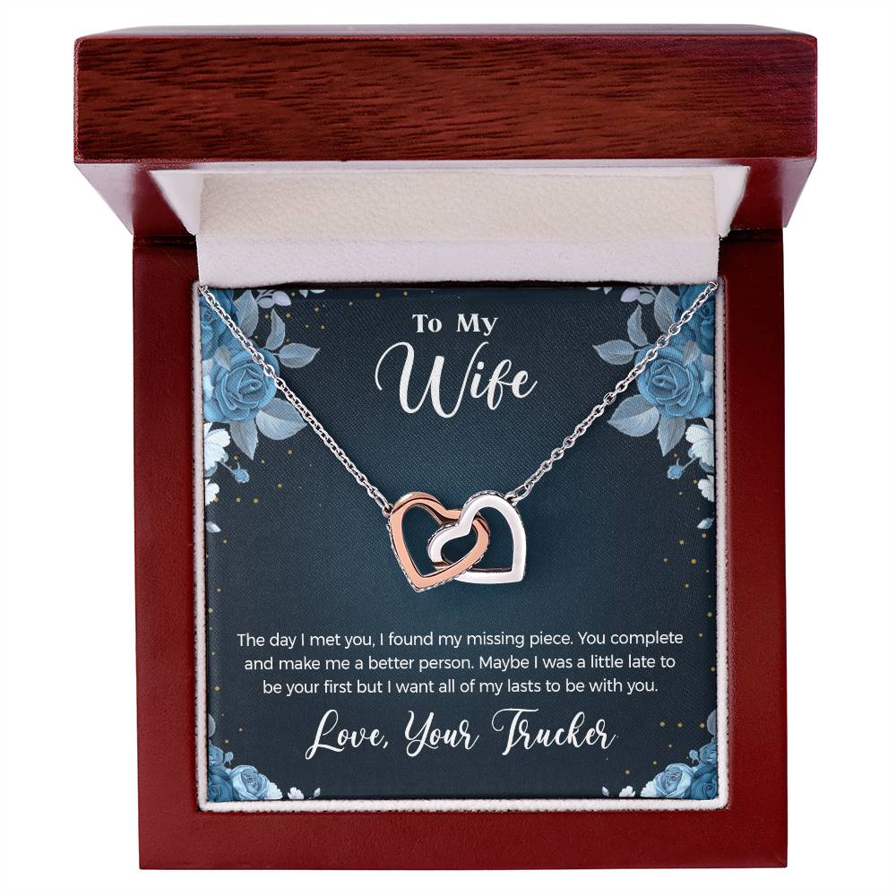 To Wife - From Trucker - You Complete Me Necklace Interlocking Hearts Necklace