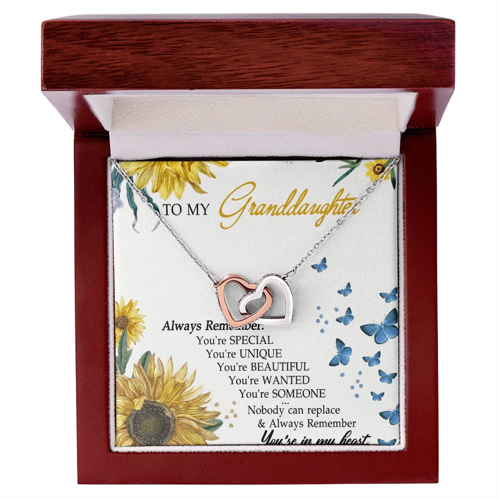 To My Granddaughter Interlocking Hearts Necklace Message Card