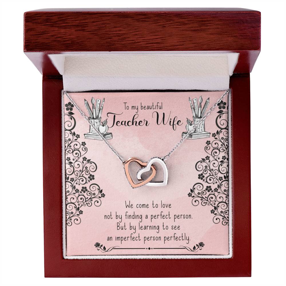 To My Beautiful Teacher Wife Gift - Interlocking Hearts Necklace - Symbol Of Never-Ending Love