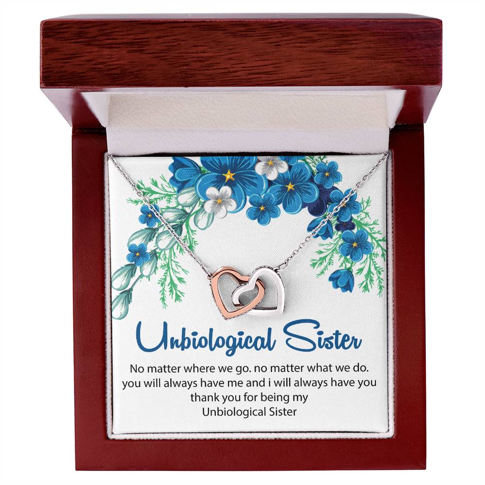 Unbiological Sister Necklace. Interlocking Hearts Necklace