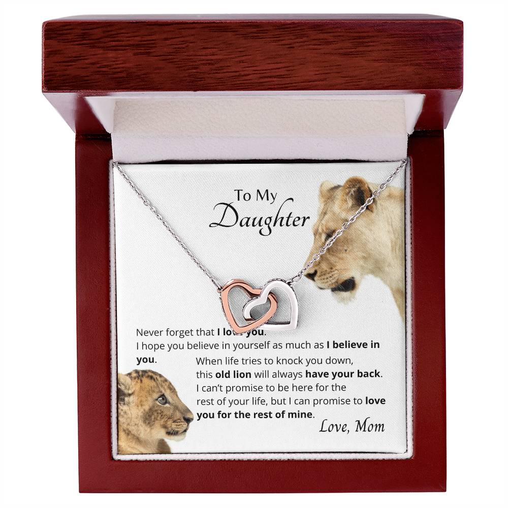 To My Daughter - I Believe In You - Necklace. Embellished With Cubic Zirconia Stones. Interlocking Hearts Necklace