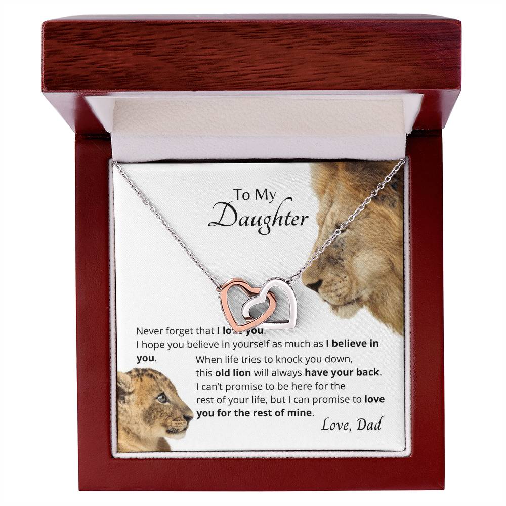 To My Daughter I Believe In You Necklace. Embellished With Cubic Zirconia Stones. Interlocking Hearts Necklace