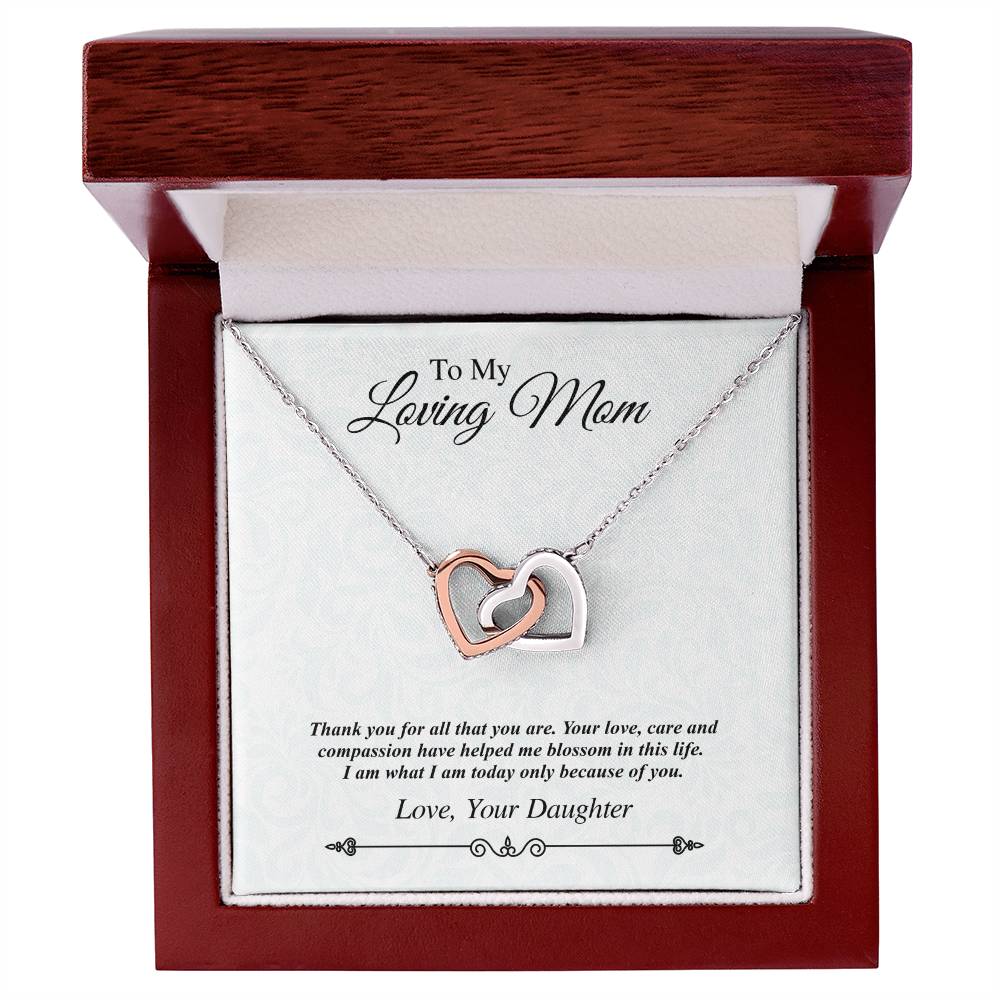 'To My Loving Mom' Linked Hearts - Thank You For All That You Are Interlocking Hearts Necklace