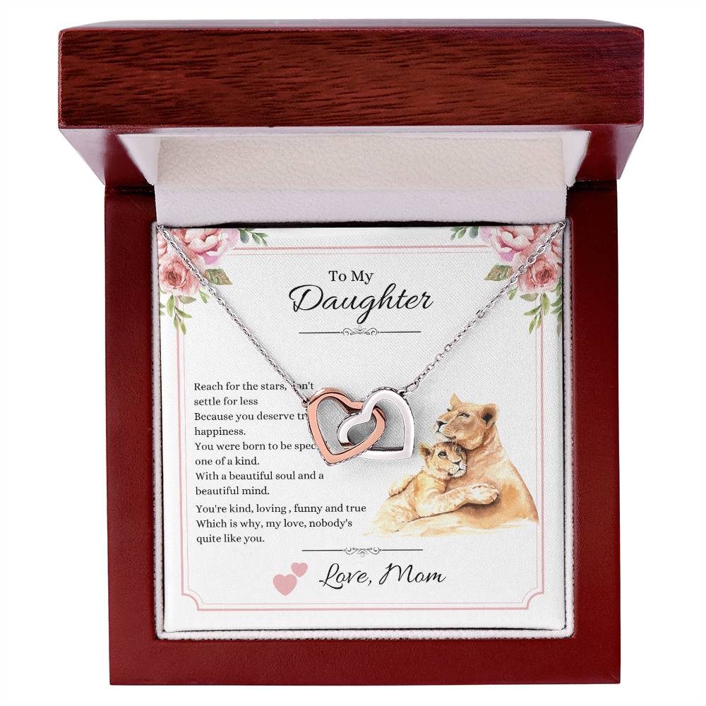 My Daughter Love Mom - Reach For The Stars Hearts - Lions Interlocking Hearts Necklace