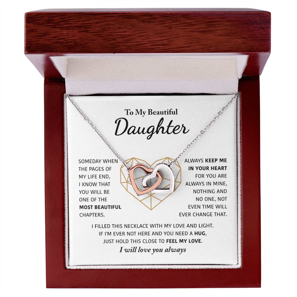 To My Beautiful Daughter - Keep Me In Your Heart - Interlocking Hearts Necklace