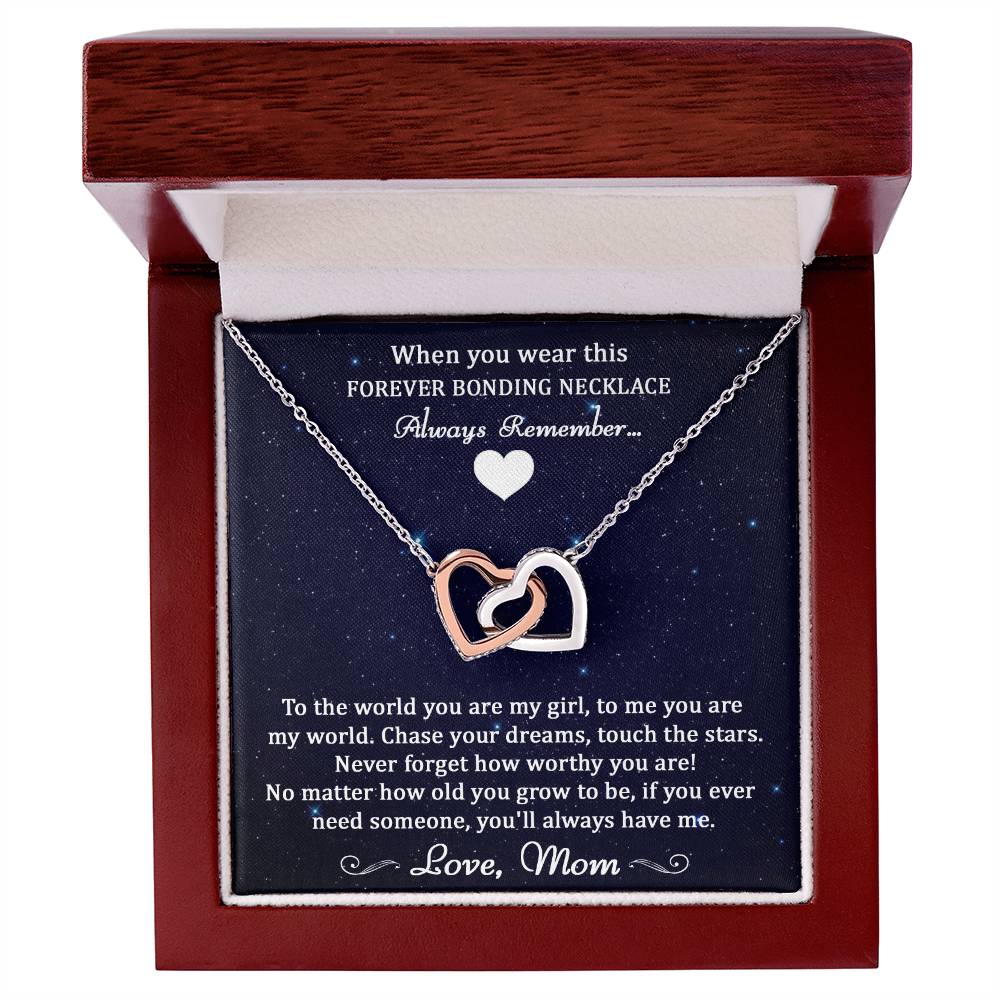 Forever Bonding Heart Necklace Gift Set - To My Daughter You Are My World Interlocking Hearts Necklace