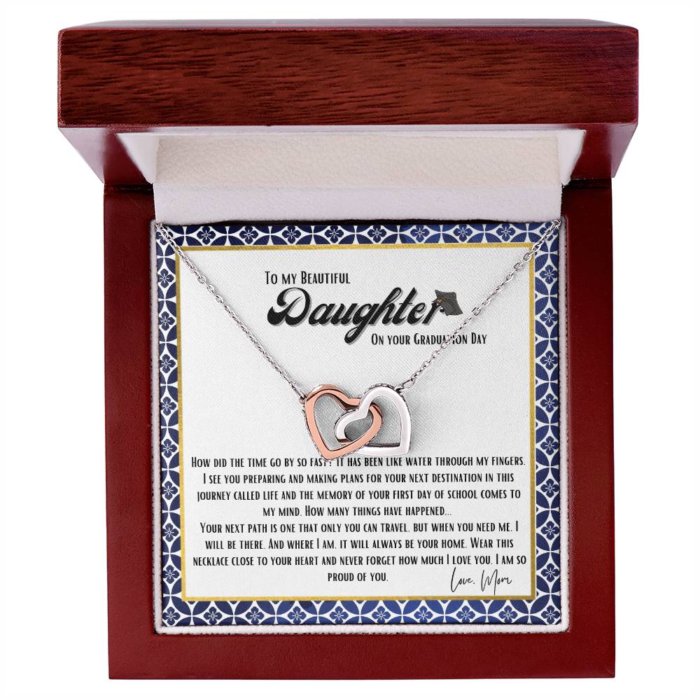 To My Daughter - Graduation Day Gift Interlocking Hearts Necklace
