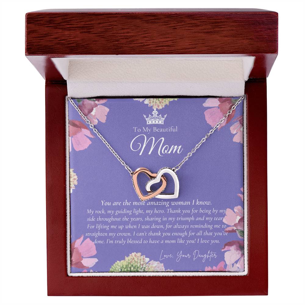 To My Beautiful Mom Necklace Beautiful Mom Gift Mother’S Day Gift Birthday Gift Gift From Daughter On Wedding Day Interlocking Hearts Necklace