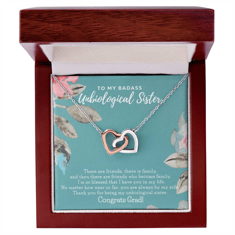 To My Badass Unbiological Sister Bestie Necklace Soul Sister Graduation Gift High School Graduation College Graduation Big Little Sorority Interlocking Hearts Necklace