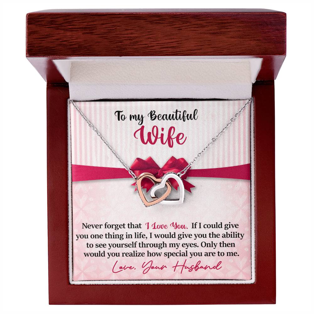 To My Beautiful Wife - I Love You Interlocking Hearts Necklace