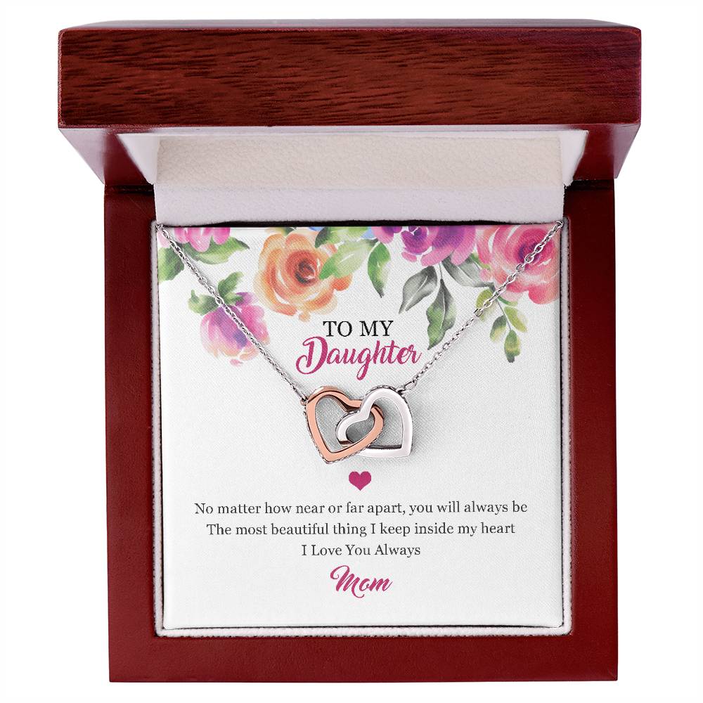 To My Daughter - You Are The Most Beautiful Thing I Keep Inside My Heart Necklace Interlocking Hearts Necklace