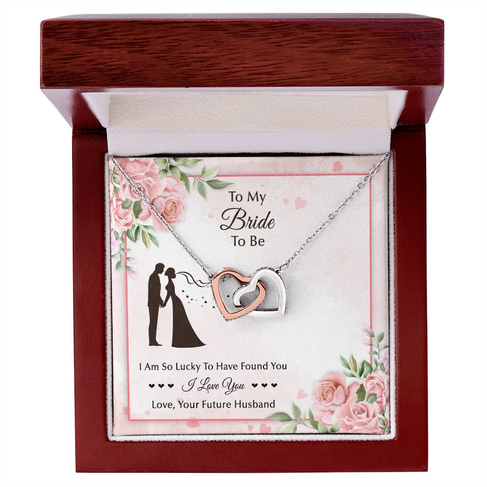 To My Bride To Be . Interlocking Hearts Pink Silhouette Design Interlocking Hearts Necklace
