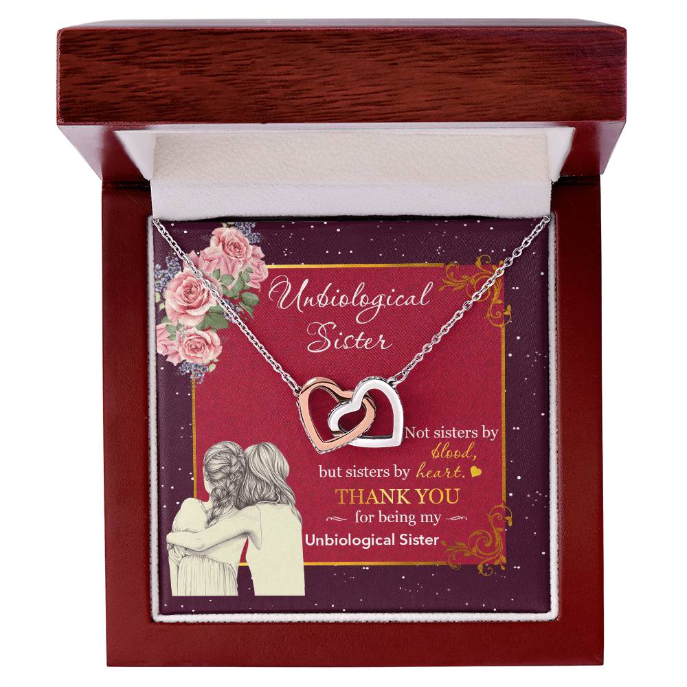 Unbiological Sister-Not Sisters By Blood But Sisters By Heart-Interlocking Heart Necklace Interlocking Hearts Necklace