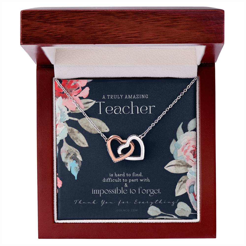 Teacher Gift Gift For Teacher Necklace A Truly Amazing Teacher Appreciation Gift Interlocking Hearts Necklace