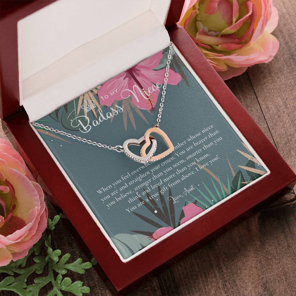 To My Badass Niece Straighten Your Crown Necklace Aunt Niece Necklace Niece Birthday Gift Niece Graduation Gift Interlocking Hearts Necklace