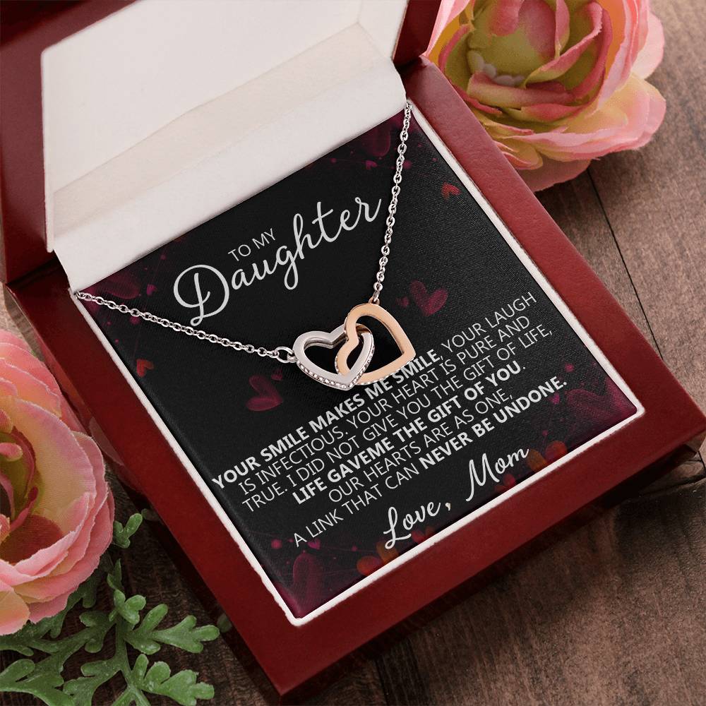 To My Daughter - You Make Me Smile - Unique Heart Bonding Necklace Gift Set Interlocking Hearts Necklace