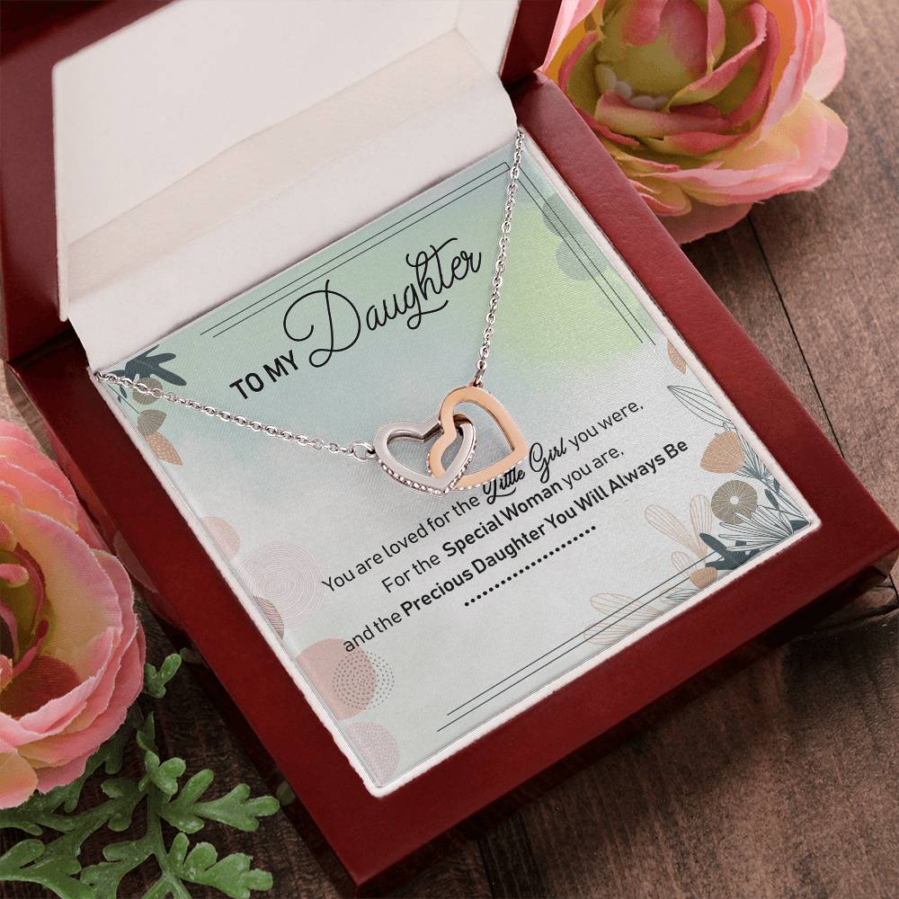 To My Daughter Interlocking Hearts Necklace Birthday Gift Message Card