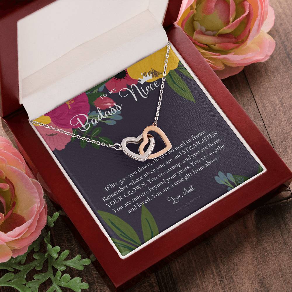 To My Badass Niece Straighten Your Crown Necklace Aunt Niece Necklace Niece Birthday Gift Niece Graduation Gift Interlocking Hearts Necklace