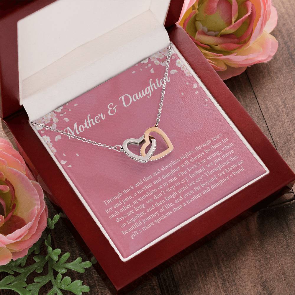 Mother Daughter Through Thick And Thin And Sleepless Nights Through Tears Joy And Pain Interlocking Hearts Necklace