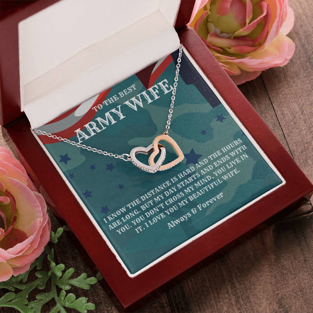 Army Wife Gift Military Gift Wife To The Best Army Wife In The World Army Jewelry Deployment Necklace Deployment Gift Gift For Army Wife Interlocking Hearts Necklace