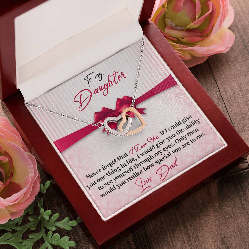 To My Daughter - I Love You - Love Dad Interlocking Hearts Necklace