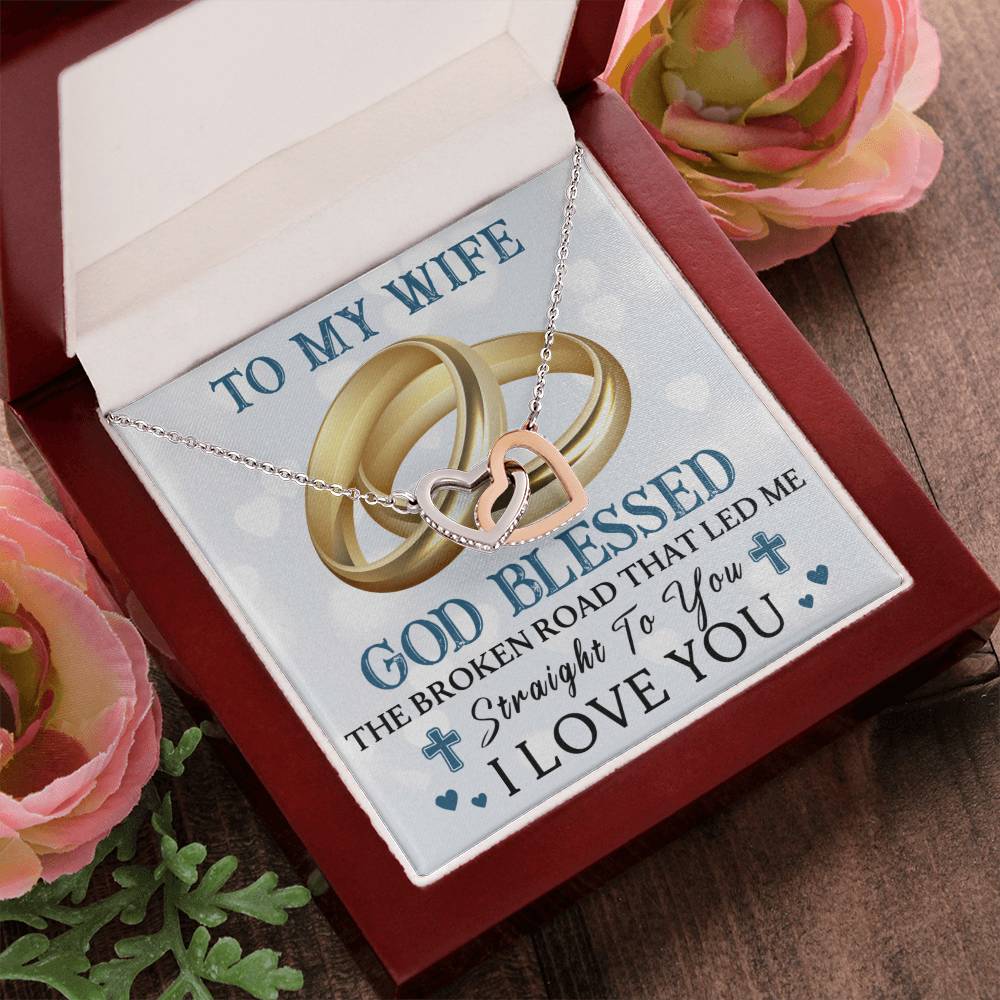 To My Wife - God Blessed - Double Hearts Interlocking Hearts Necklace