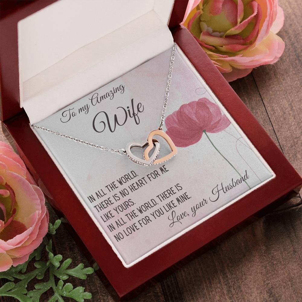 Gift For Wife There Is No Heart For Me Like Yours Interlocking Hearts Necklace