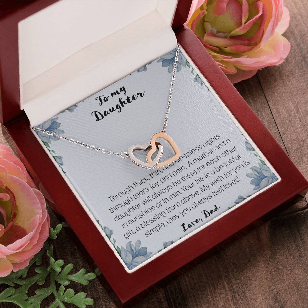 To My Daughter. Through Thick And Thin - Love Dad Interlocking Hearts Necklace