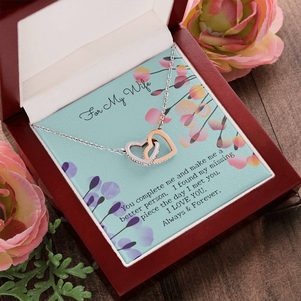 Gift For My Wife - Entwined Hearts Pendant Necklace - You Complete Me - Embellished W Sparkling Cz Stone Interlocking Hearts Necklace