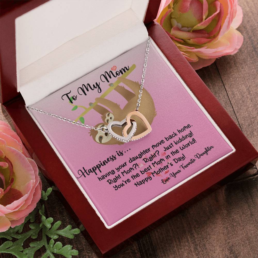 To My Mom Happiness Is Sloth Daughter Ilh Necklace Interlocking Hearts Necklace