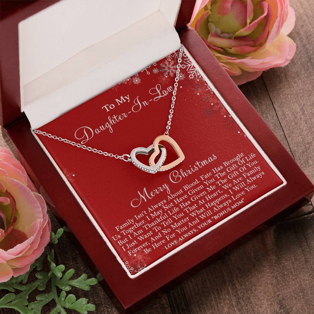 To My Daughter-In-Law Merry Christmas - Life Has Given Me The Gift Of You - Hearts Necklace Interlocking Hearts Necklace