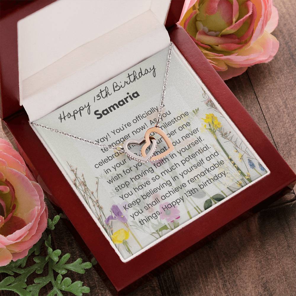 13Th Birthday Card Interlocking Hearts Necklace