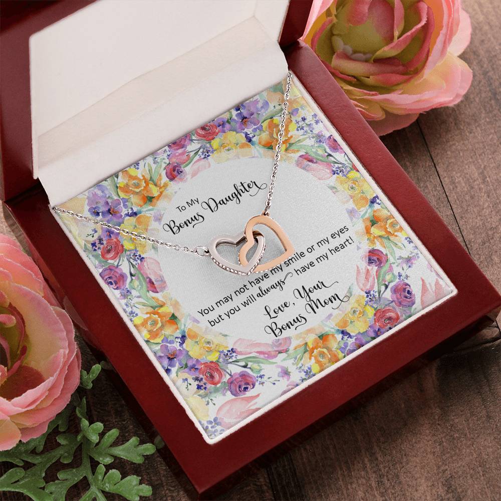 Bonus Daughter From Bonus Mom No Dna But You Have My Heart Interlocking Hearts Necklace