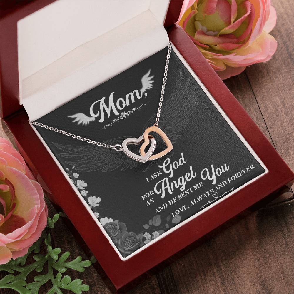 I Asked God For An Angel And He Sent Me You Interlocking Hearts Necklace