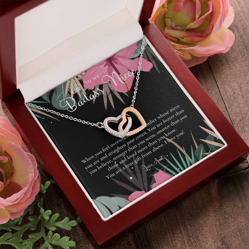 To My Badass Niece Straighten Your Crown Necklace Aunt Niece Necklace Niece Birthday Gift Niece Graduation Gift Interlocking Hearts Necklace