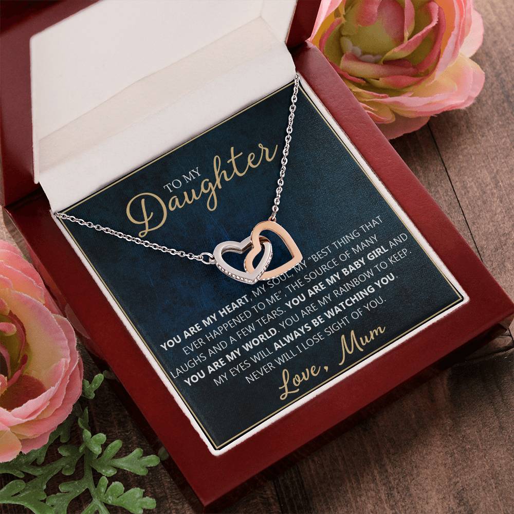 To My Daughter - You Are My Everything Unique Interlocking Heart Necklace Gift Set Interlocking Hearts Necklace