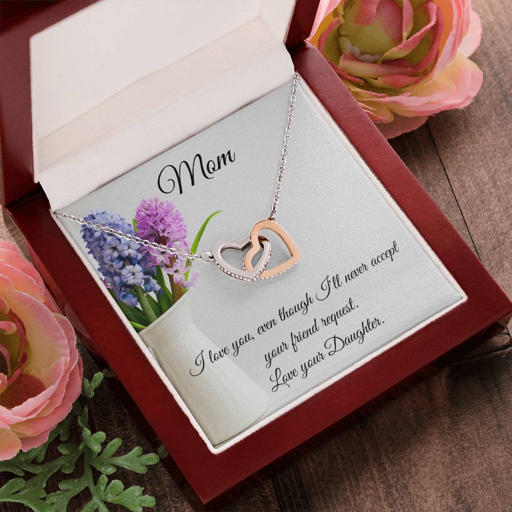 Gift For Mom-Two Hearts-I Love You. Interlocking Hearts Necklace
