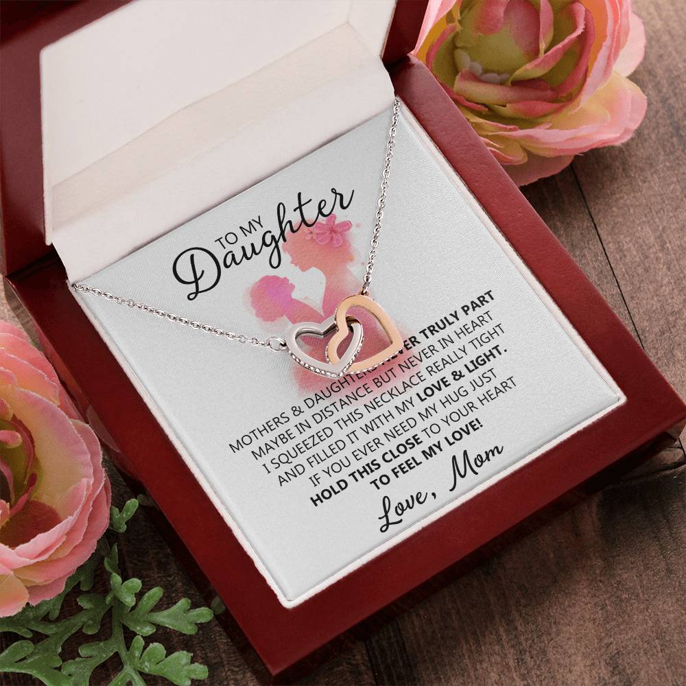To My Daughter - Unique Interlocking Hearts Binding Necklace Gift Set Interlocking Hearts Necklace