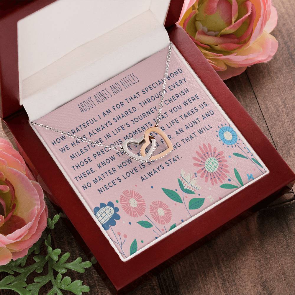 Aunt-Niece Necklace - Heartfelt Card & Jewelry Gift For Birthday Holiday Interlocking Hearts Necklace