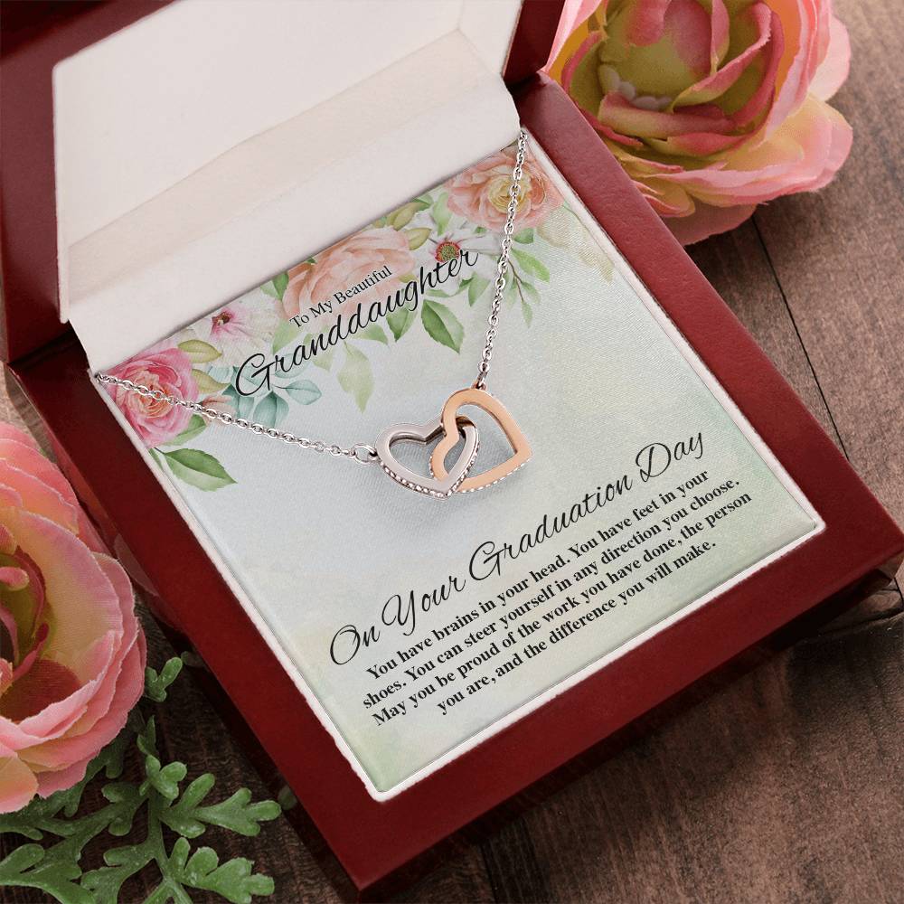 To My Beautiful Granddaughter On Your Graduation Day Flowery Interlocking Hearts Interlocking Hearts Necklace